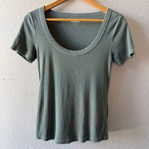 Old Navy Women's Green Short Sleeve Casual Fitted Ribbed Tshirt Top